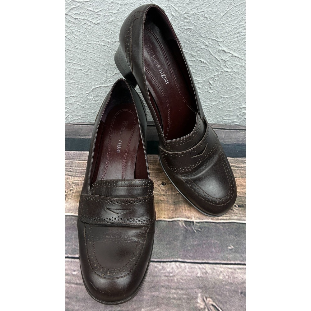 Etienne Aigner E Greeley Womens Loafer Pumps Size 8M Brown Leather Block Heels